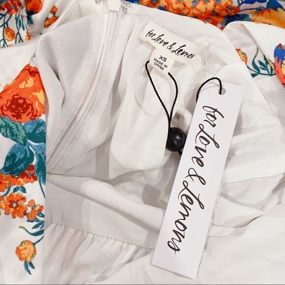 For Love & Lemons Womens Brandi Floral Ruched Mini Dress White Multi Size XS - Picture 12 of 12